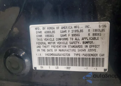 2005 Honda Accord Lx из США, поврежденный, VIN 1HGCM56445A162726